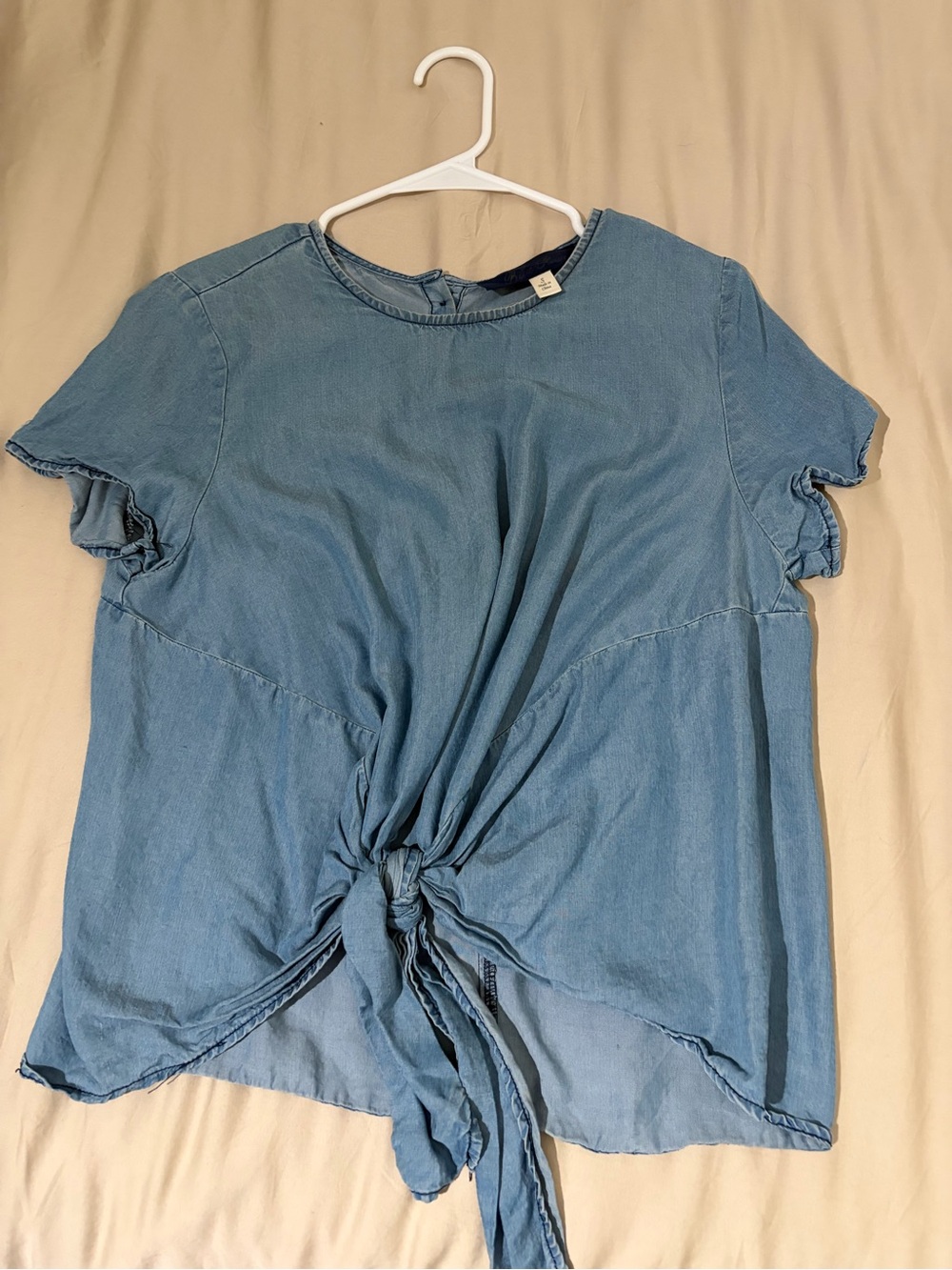 Blue Rain Light Blue / Denim Style Tie-Front Short Sleeve Top